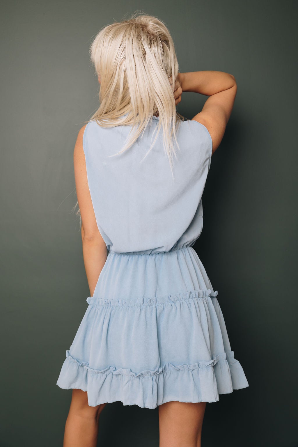 Sleeveless V Neck Ruffled Swing Mini Dress