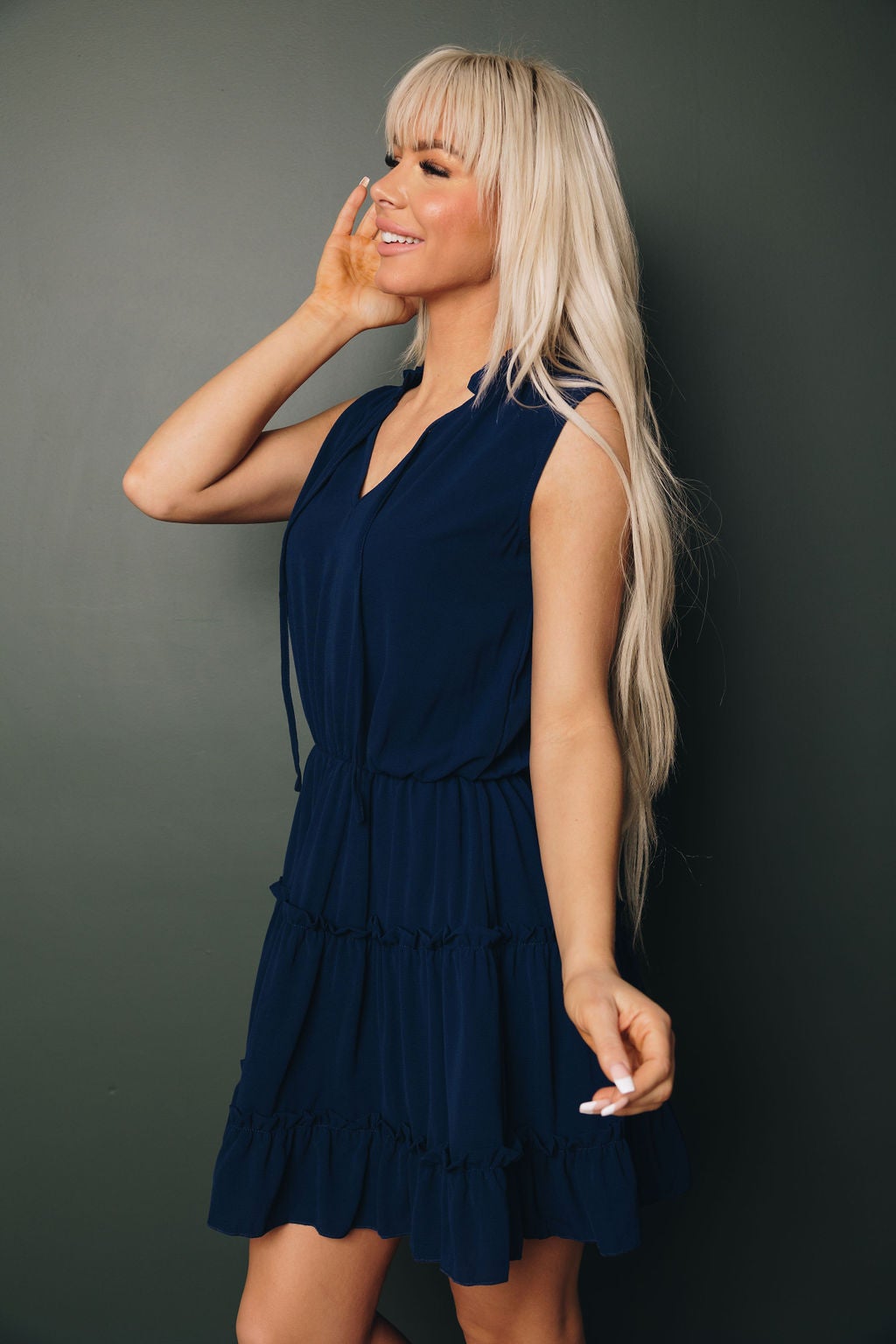 Sleeveless V Neck Ruffled Swing Mini Dress