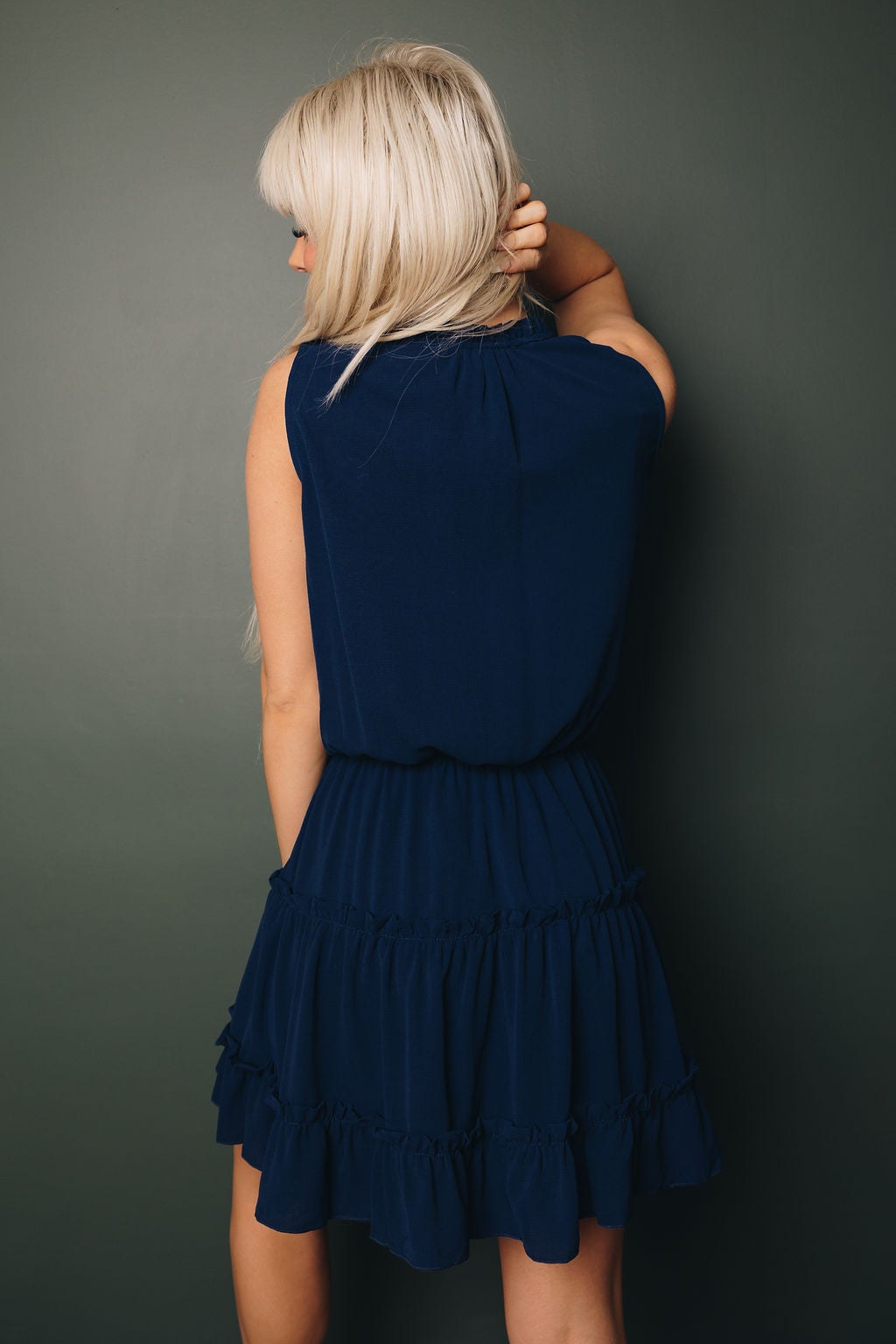 Sleeveless V Neck Ruffled Swing Mini Dress