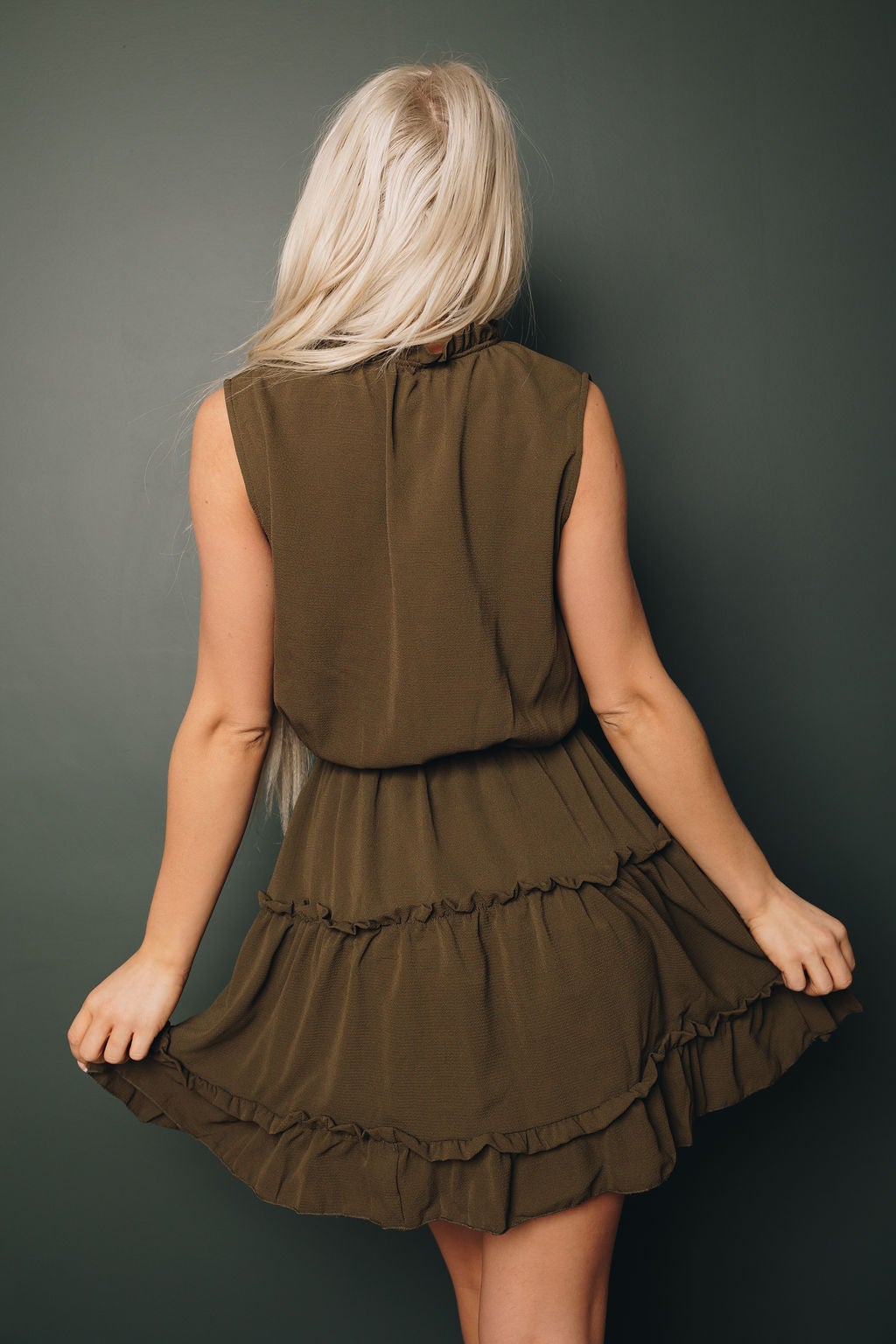 Sleeveless V Neck Ruffled Swing Mini Dress