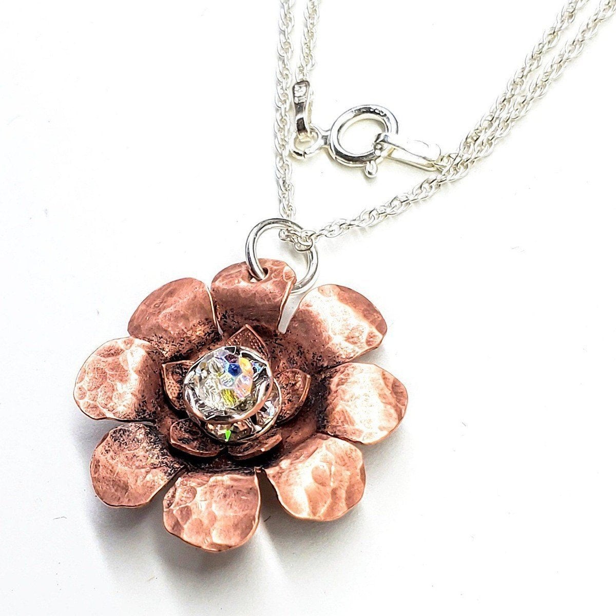 Copper Crystal Flower Spinner Necklace