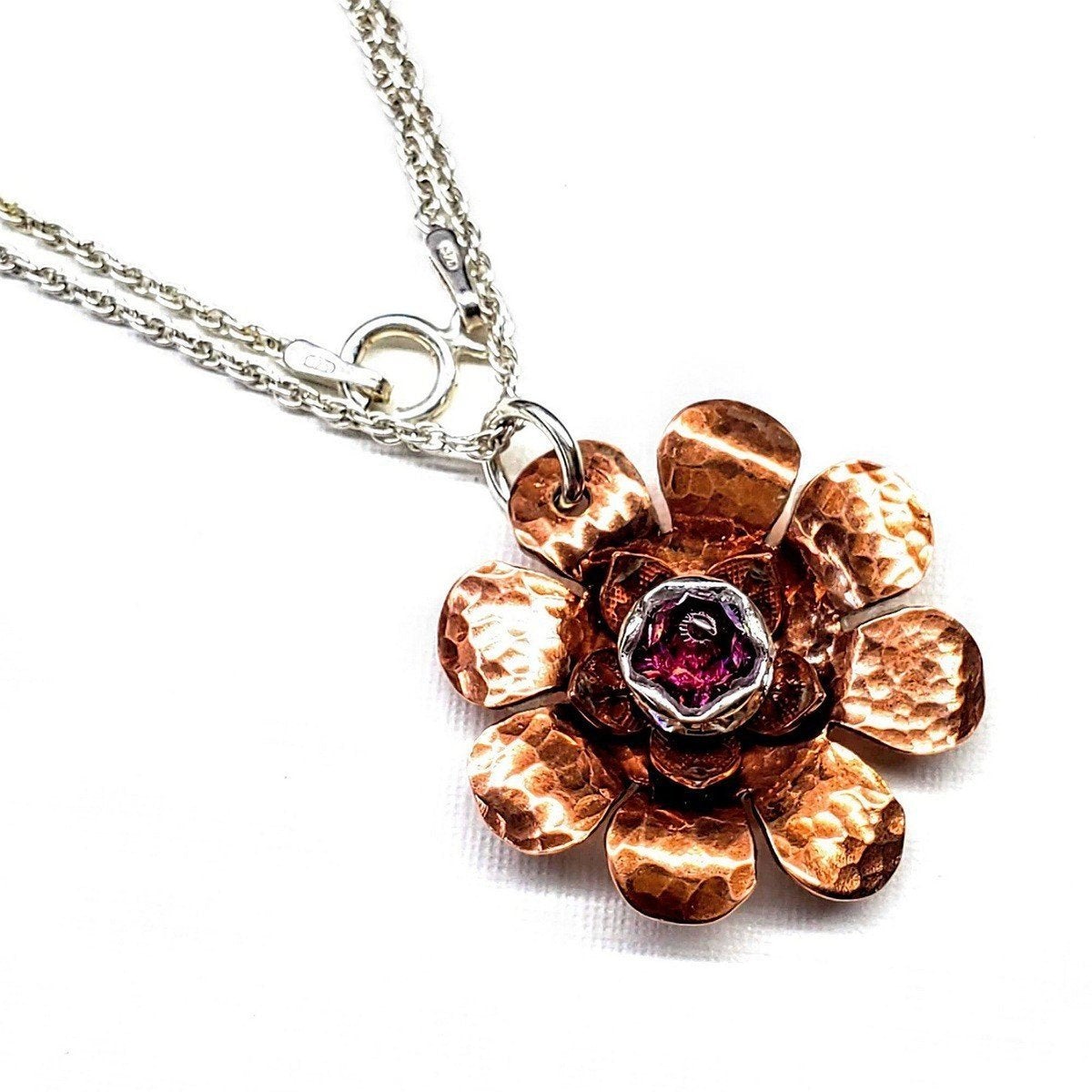 Copper Crystal Flower Spinner Necklace