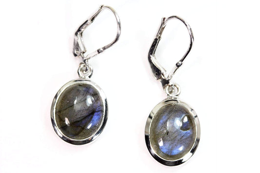 Labradorite Oval Leverback Earrings
