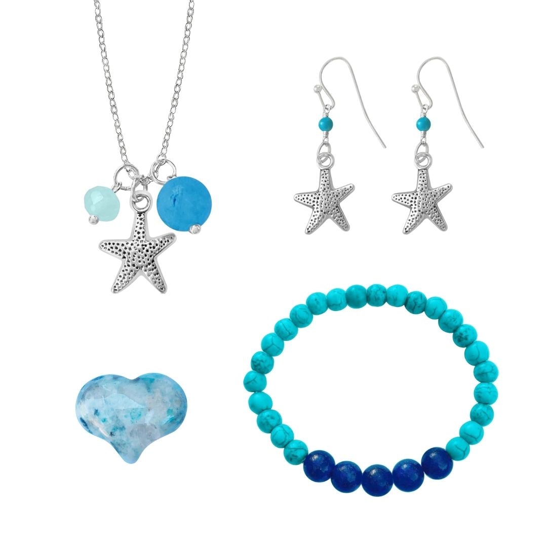 Jewelry Set for Kids - Ocean Planet Bracelet and Starfish Necklace Earrings