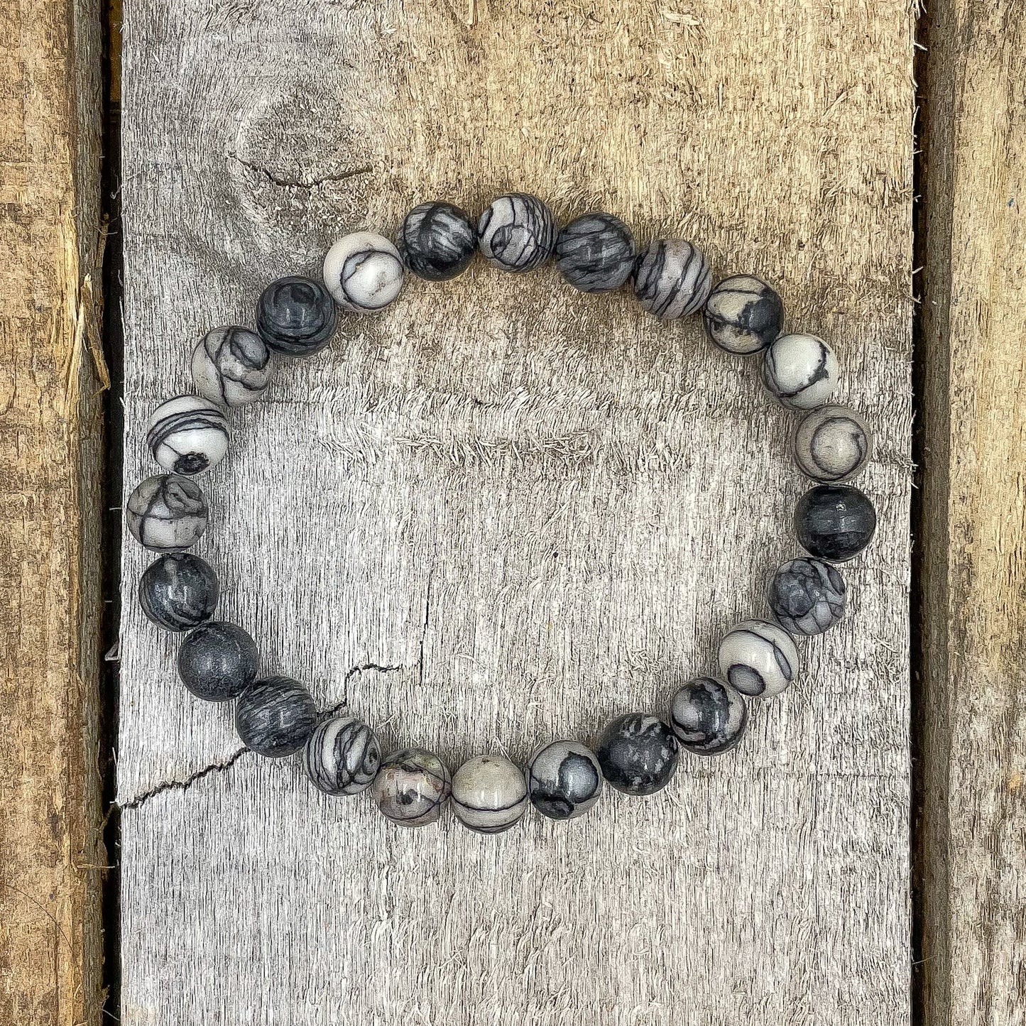 Black Silk Stone Gemstone Beaded Bracelet