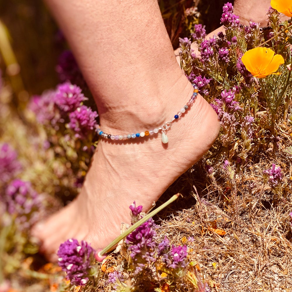 Handemade Mindfulness Chakra Anklet with Healing Stones