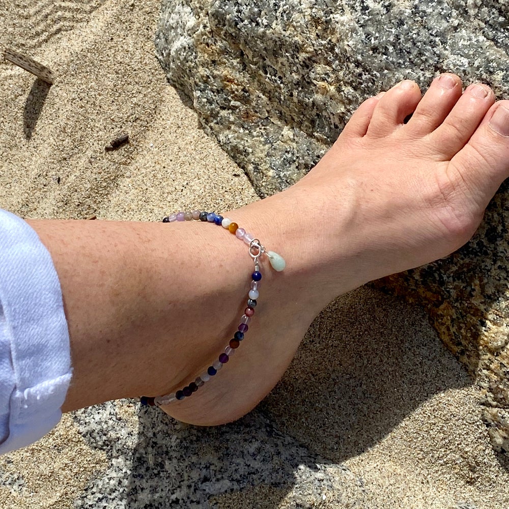 Handemade Mindfulness Chakra Anklet with Healing Stones