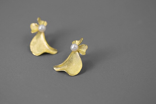 Large Petal Sterling Silver Freshwater Pearl Earrings