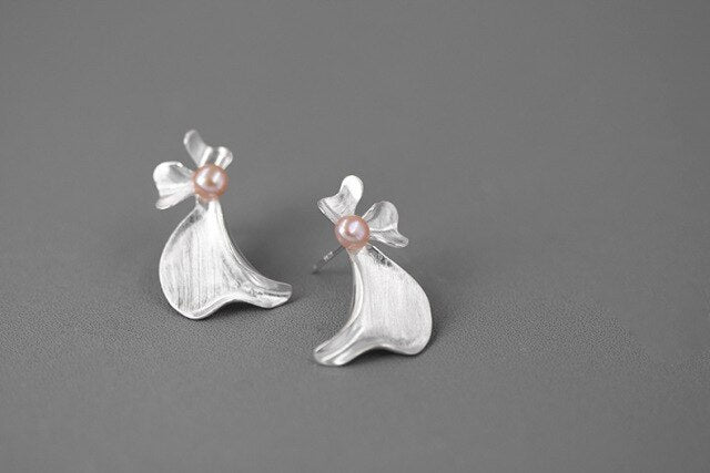 Large Petal Sterling Silver Freshwater Pearl Earrings