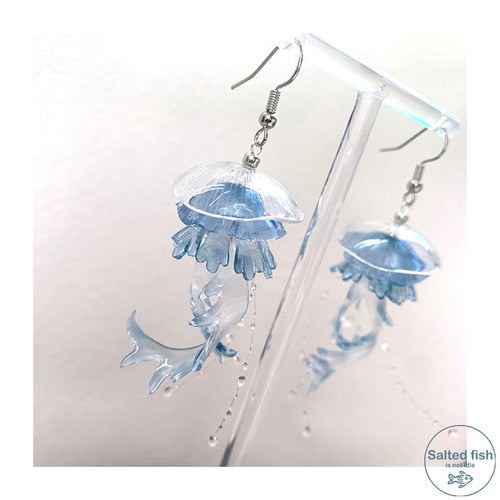 Hand-made Design Ocean Blue/Gray Jellyfish Earrings