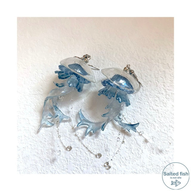 Hand-made Design Ocean Blue/Gray Jellyfish Earrings