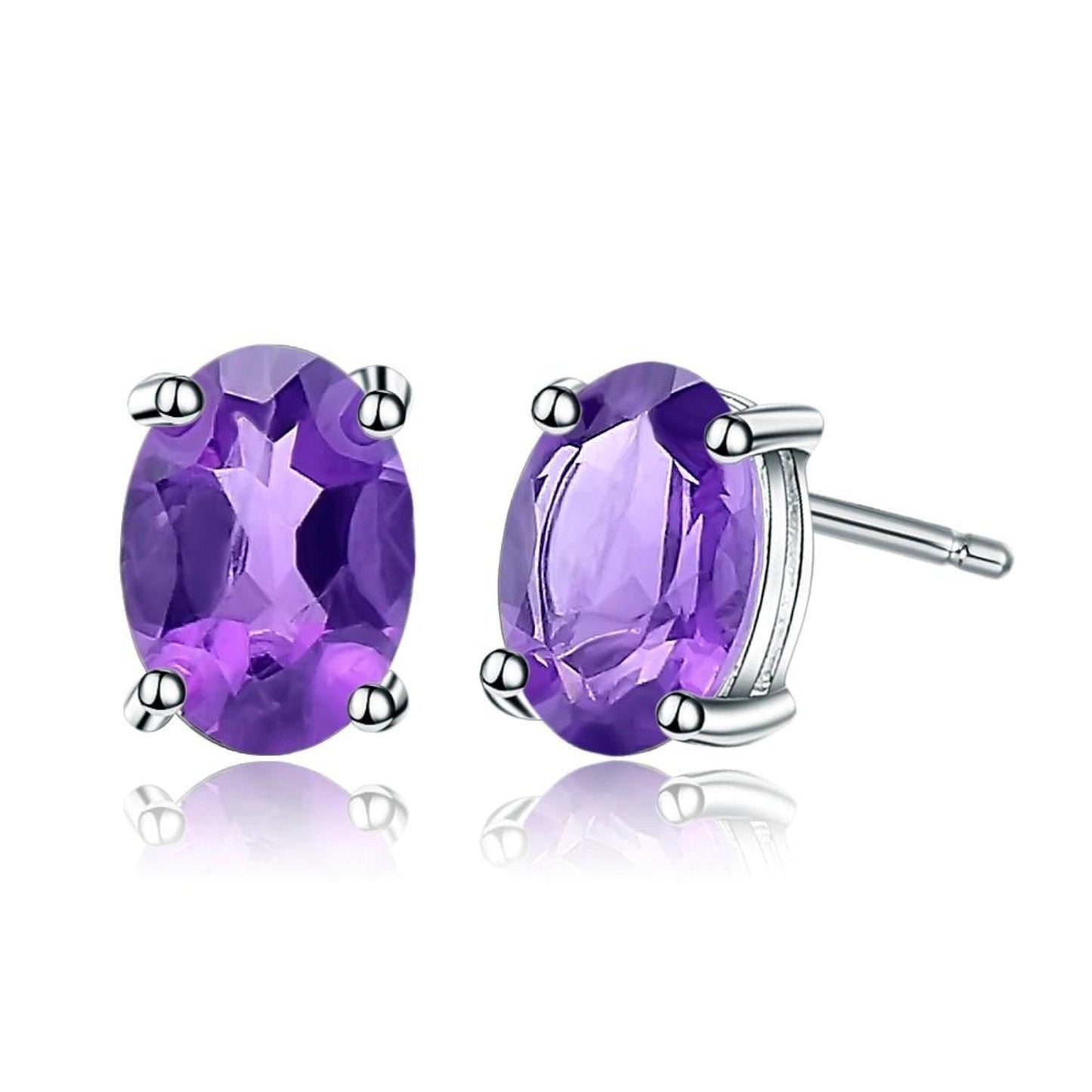 Sterling Silver 925 Red Stud Earrings - Oval Garnet Gemstone