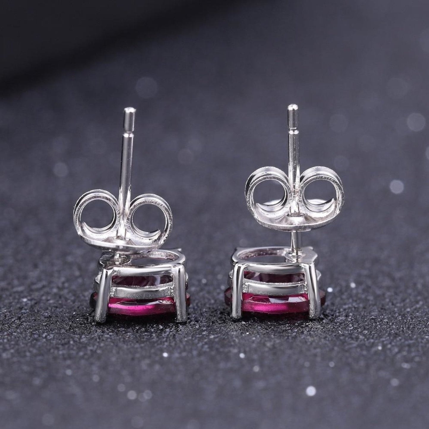 Sterling Silver 925 Red Stud Earrings - Oval Garnet Gemstone