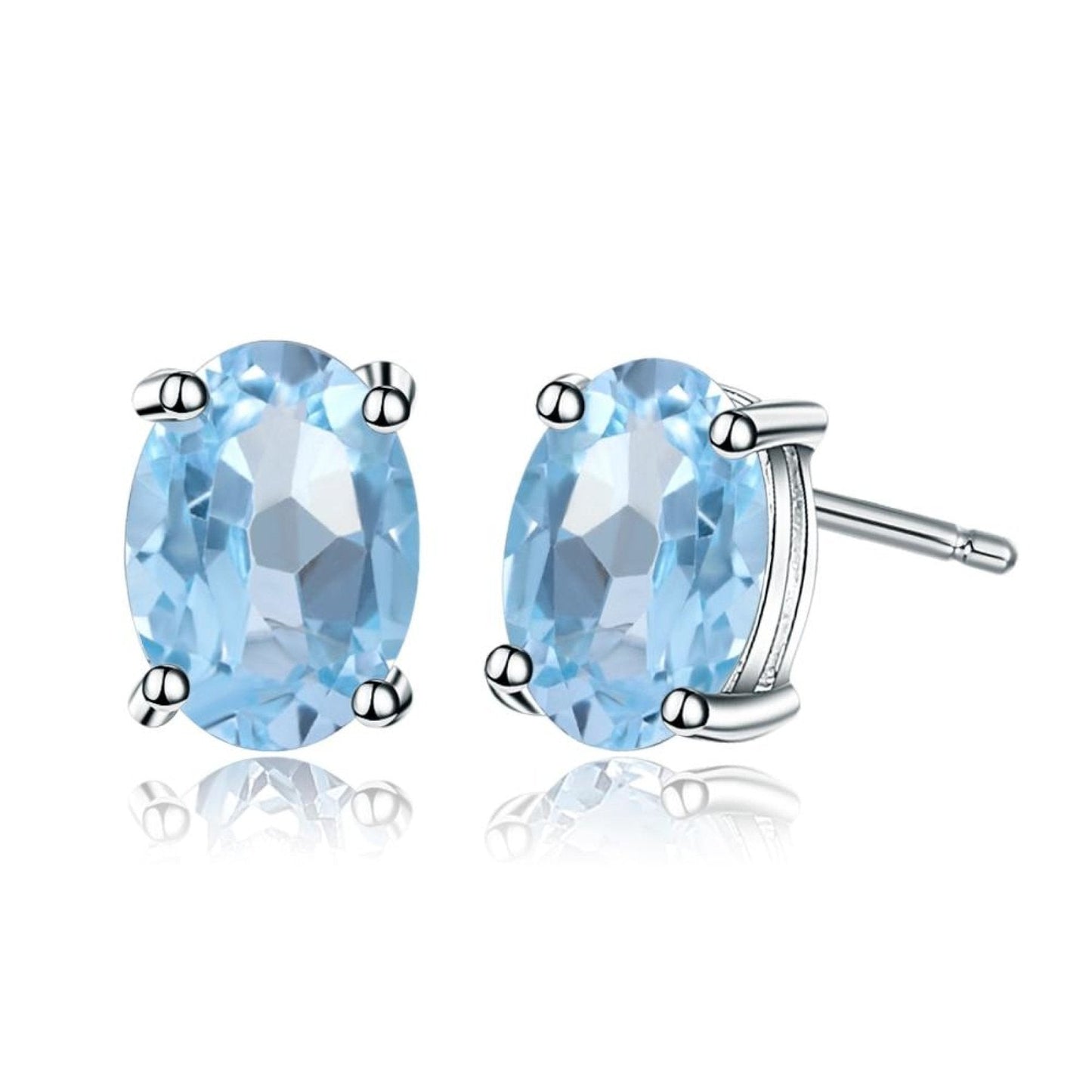 Sterling Silver 925 Red Stud Earrings - Oval Garnet Gemstone