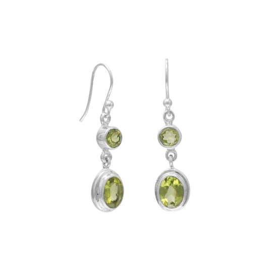 Round and Oval Peridot Polished Drop Earrings on French Wire