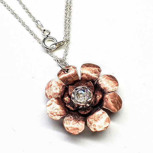 Copper Crystal Flower Spinner Necklace