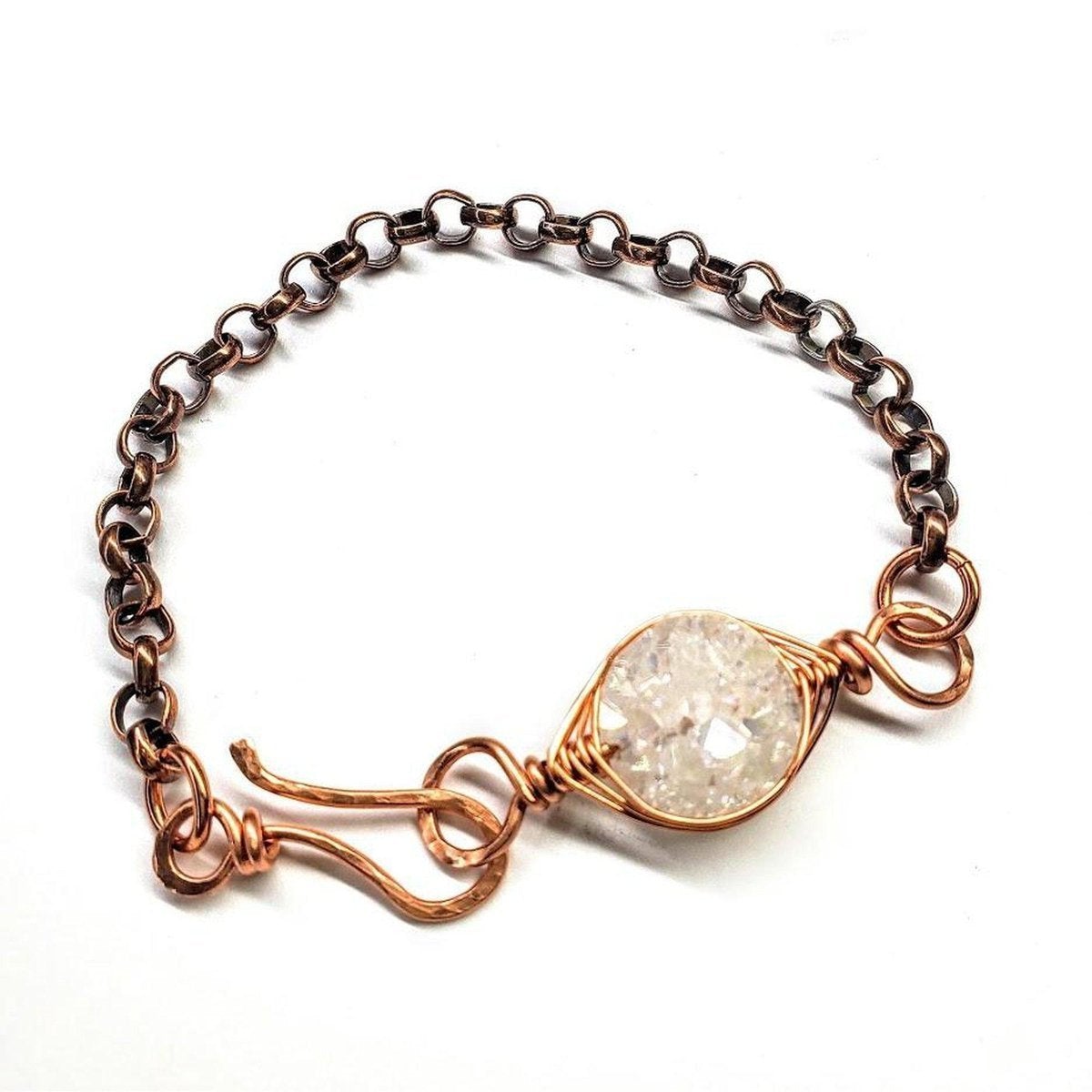 Herringbone Wire Wrapped White Druzy Bracelet