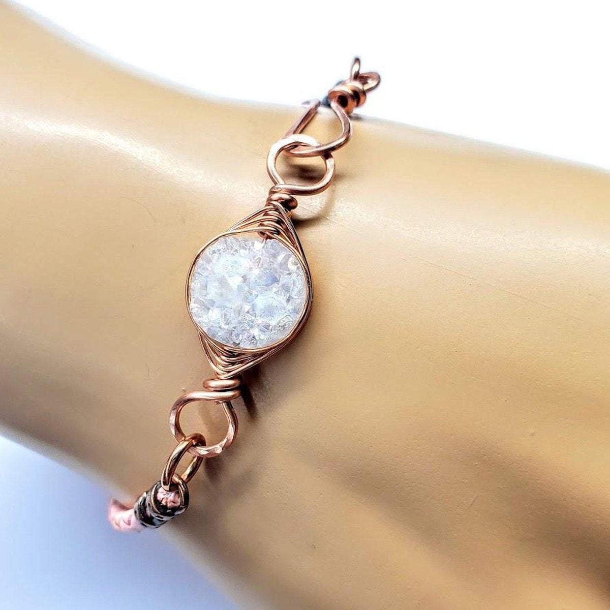 Herringbone Wire Wrapped White Druzy Bracelet