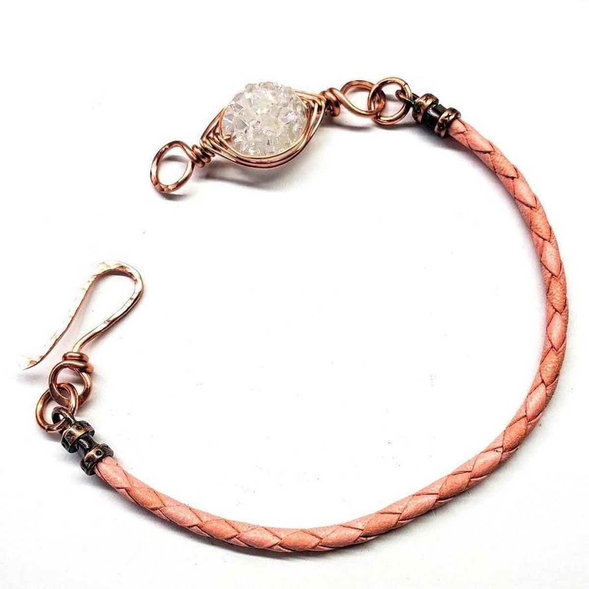 Herringbone Wire Wrapped White Druzy Bracelet