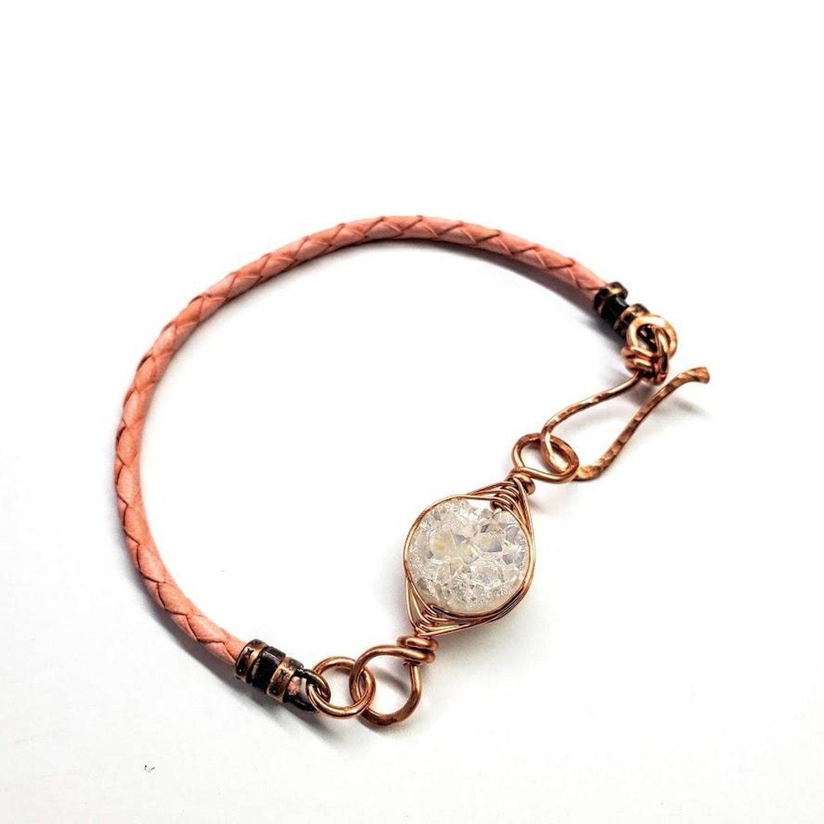 Herringbone Wire Wrapped White Druzy Bracelet