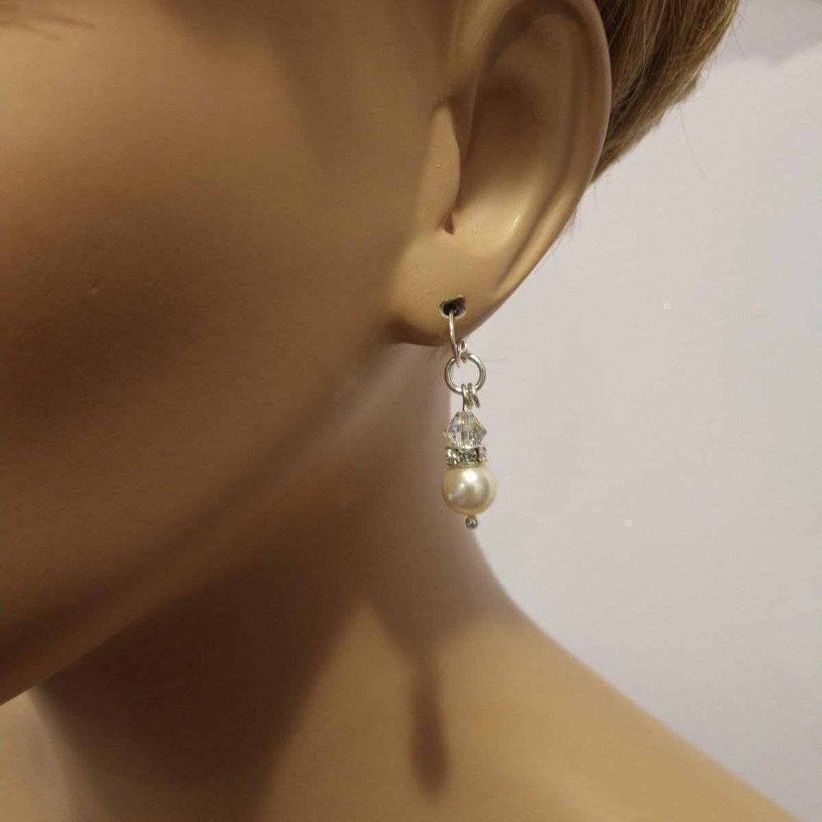 Silver Swarovski Crystal Pearl Stack Earrings