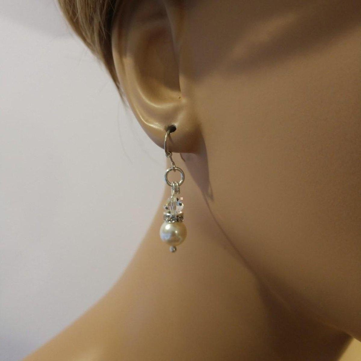 Silver Swarovski Crystal Pearl Stack Earrings