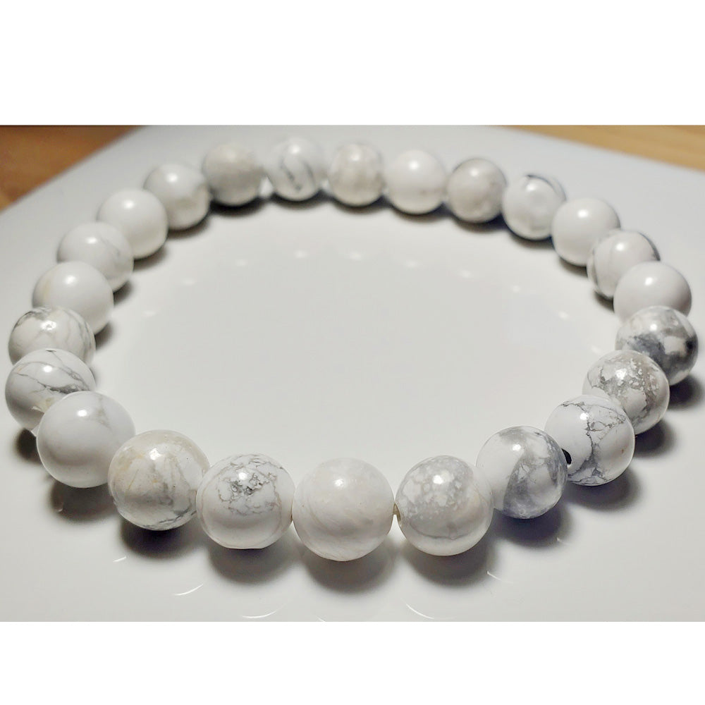 White Howlite Beaded Elastic Stretch Bracelet