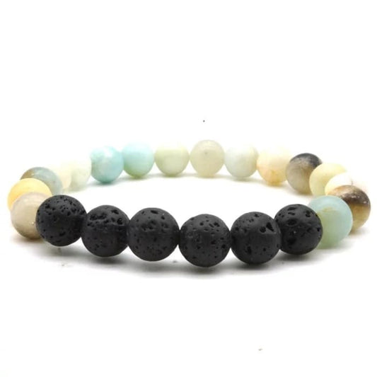 Amazonite Stone Black Volcanic Lava Stone Bead Bracelet