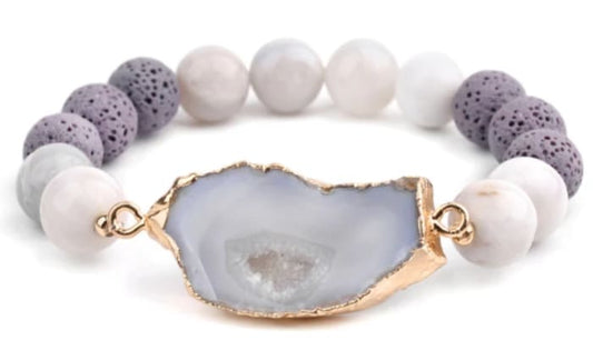 Crystal and Gold Lava Stone Bracelet