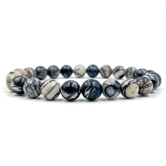 Black Silk Stone Gemstone Beaded Bracelet