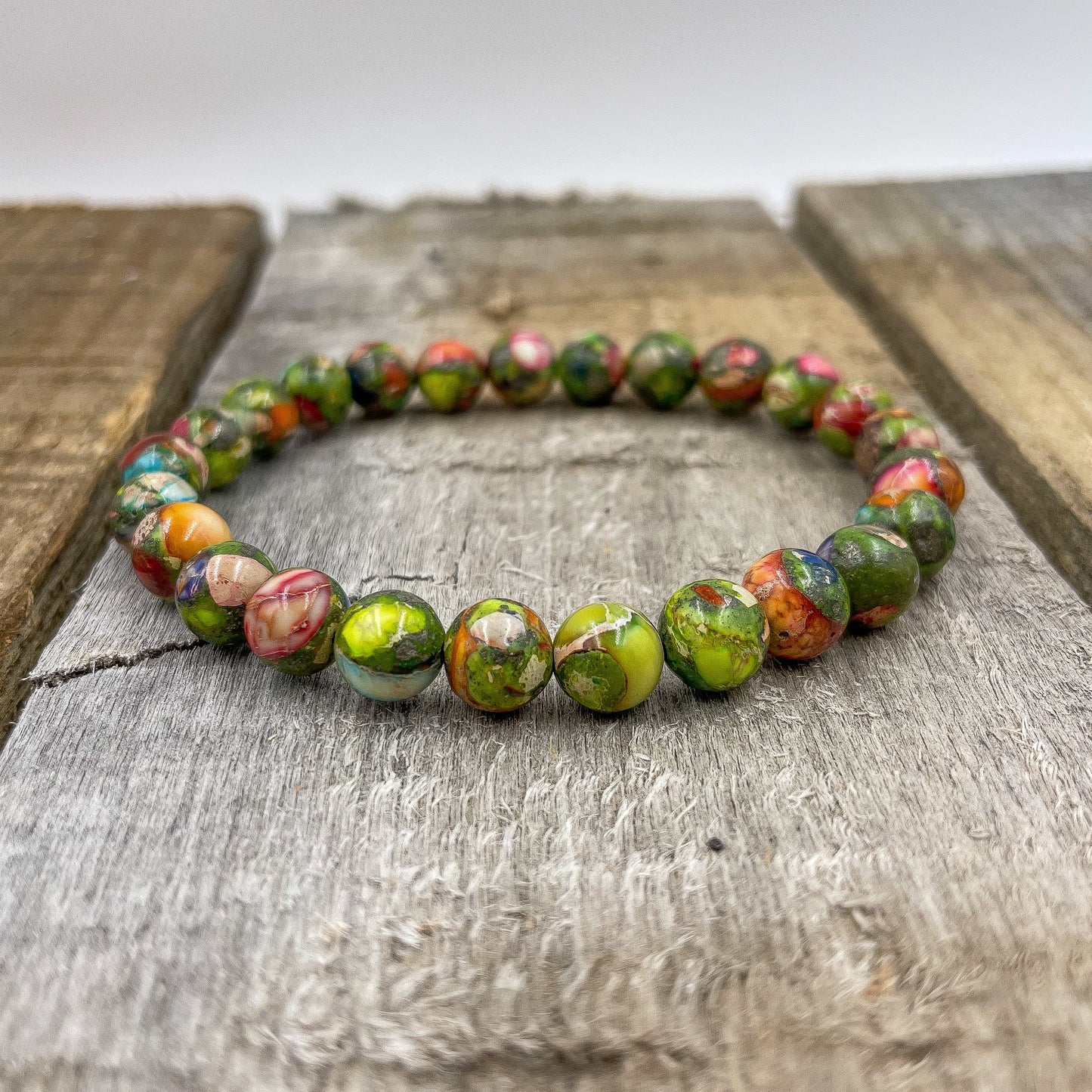 Rainbow Imperial Jasper Gemstone Beaded Bracelet