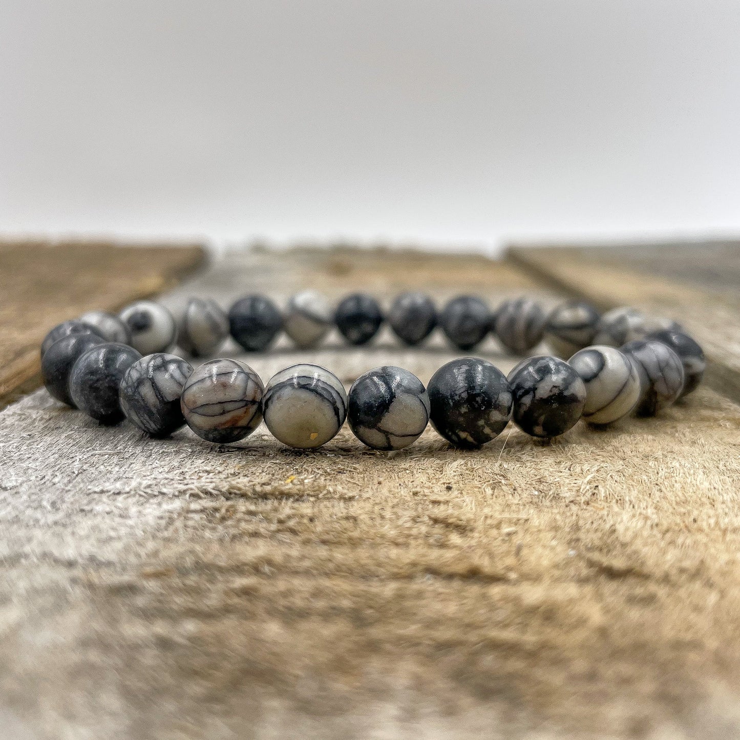 Black Silk Stone Gemstone Beaded Bracelet