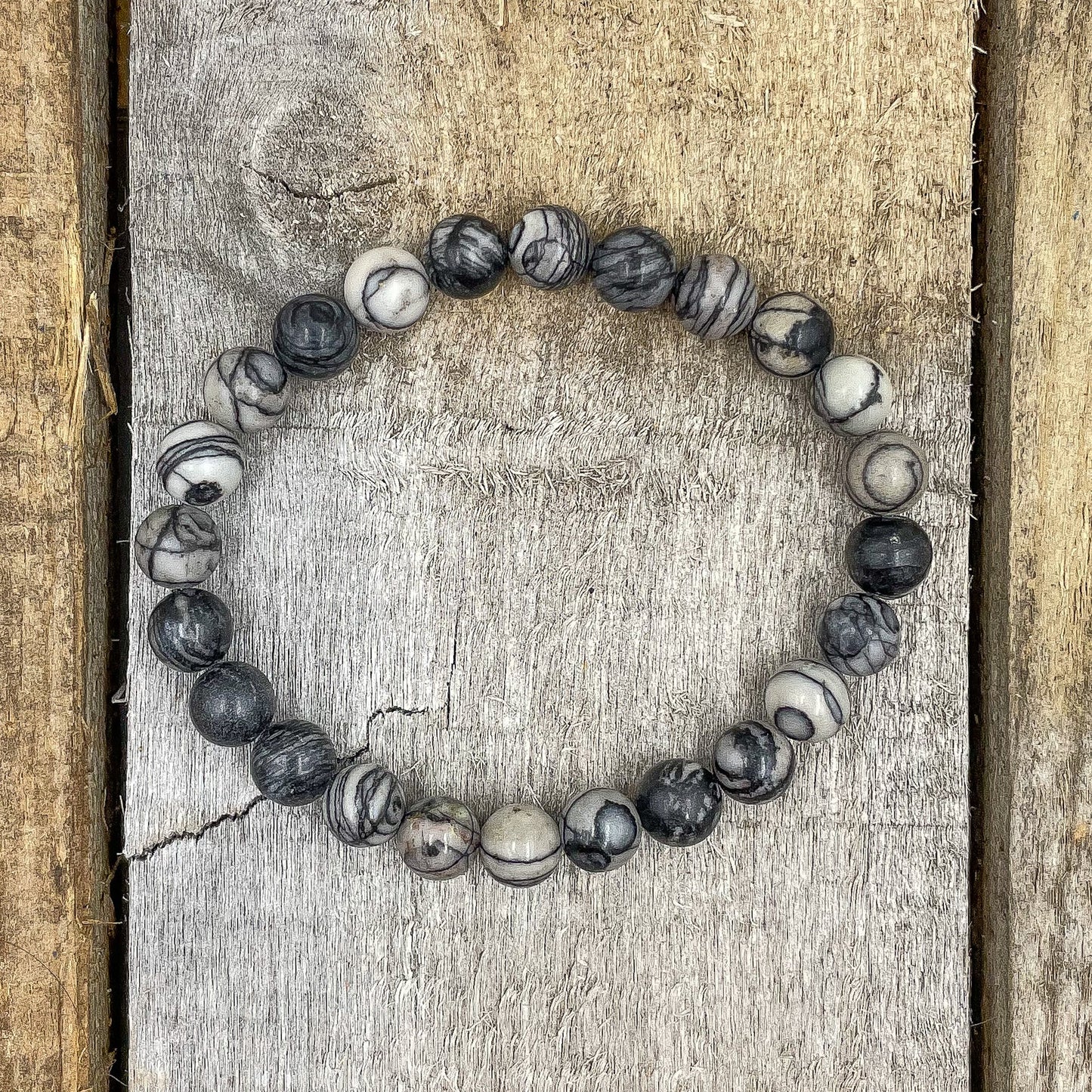 Black Silk Stone Gemstone Beaded Bracelet