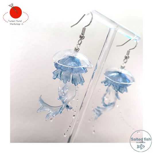 Hand-made Design Ocean Blue/Gray Jellyfish Earrings