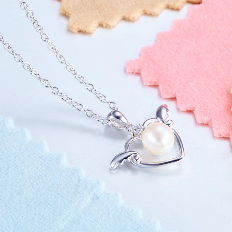 Kids Girl Angel Heart Pendant Necklace 925 Sterling Silver