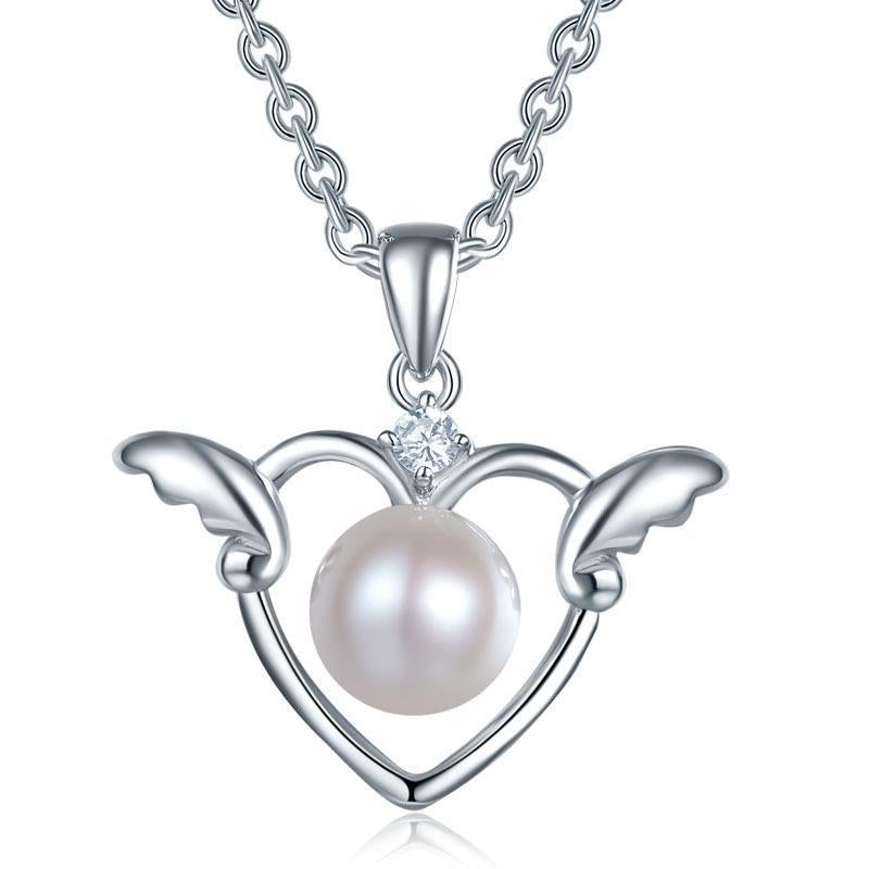 Silver Necklaces - Kids Girl Angel Heart Pendant Necklace 925 Sterling Silver