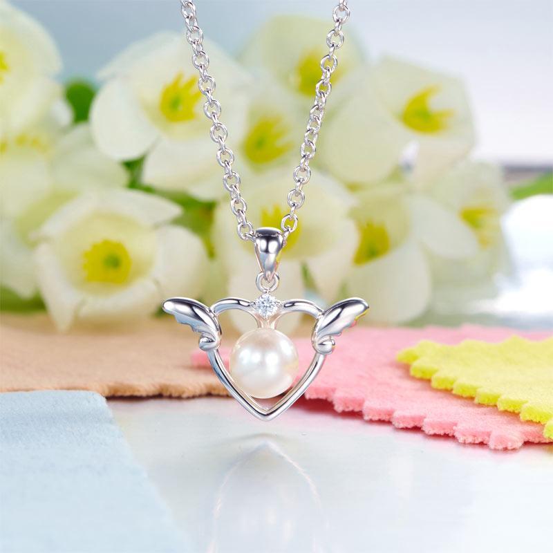 Kids Girl Angel Heart Pendant Necklace 925 Sterling Silver