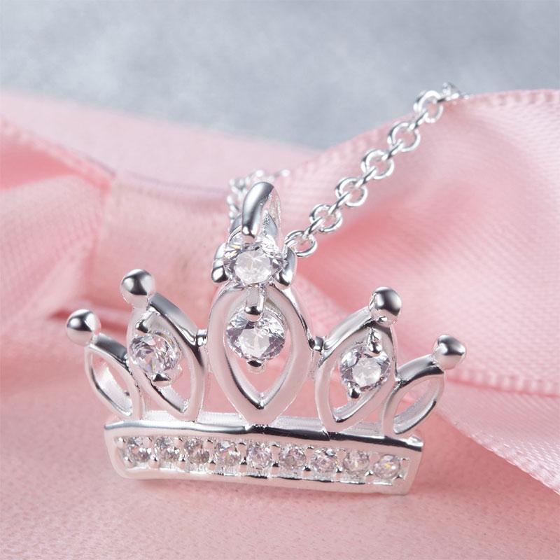 Kids Girl Crown Pendant Necklace 925 Sterling Silver