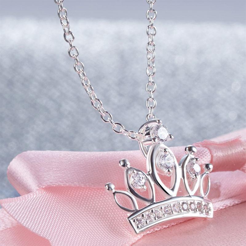 Kids Girl Crown Pendant Necklace 925 Sterling Silver