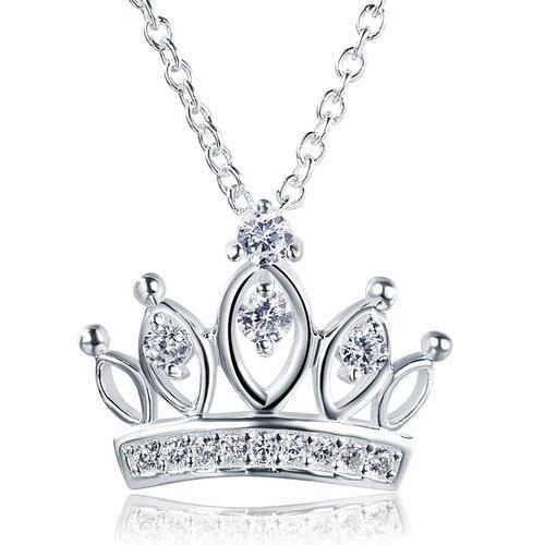 Silver Necklaces - Kids Girl Crown Pendant Necklace 925 Sterling Silver