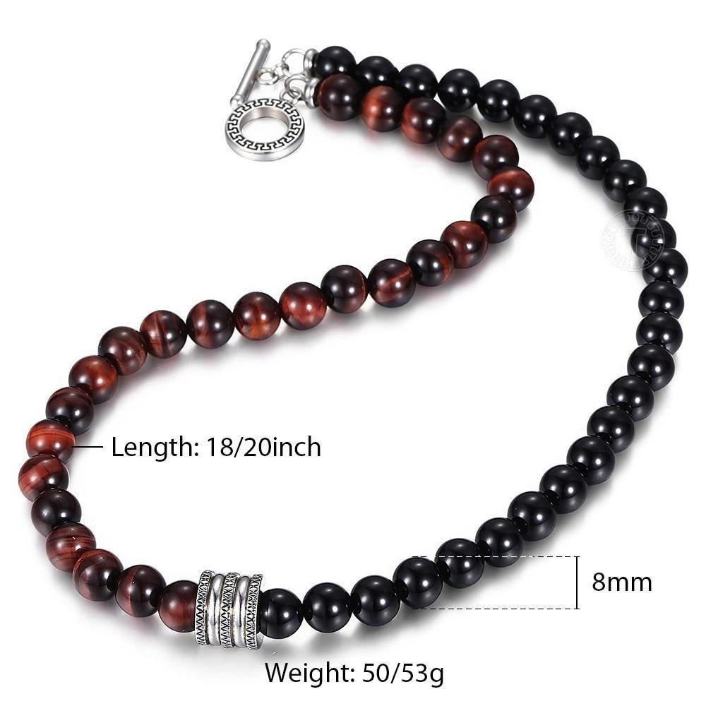 Stainless Steel Unisex Black Beaded Glass Necklace