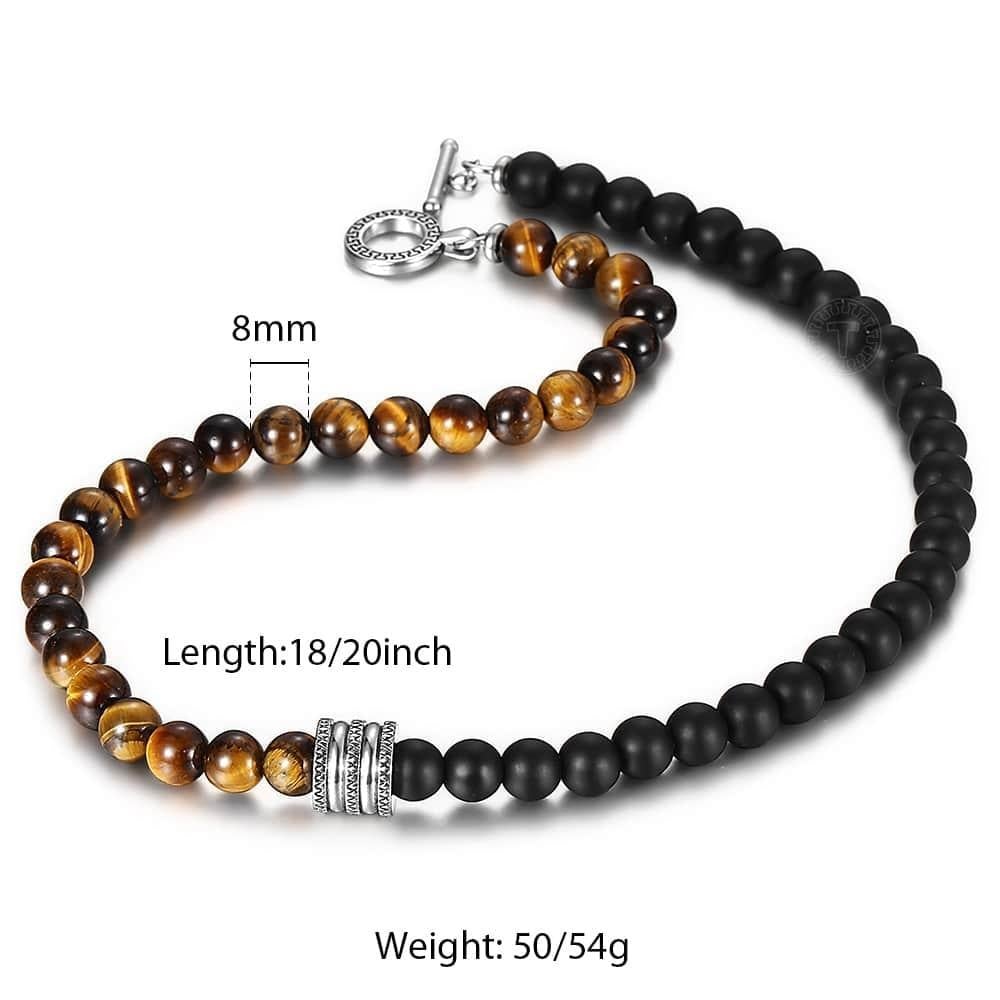 Stainless Steel Unisex Black Beaded Glass Necklace