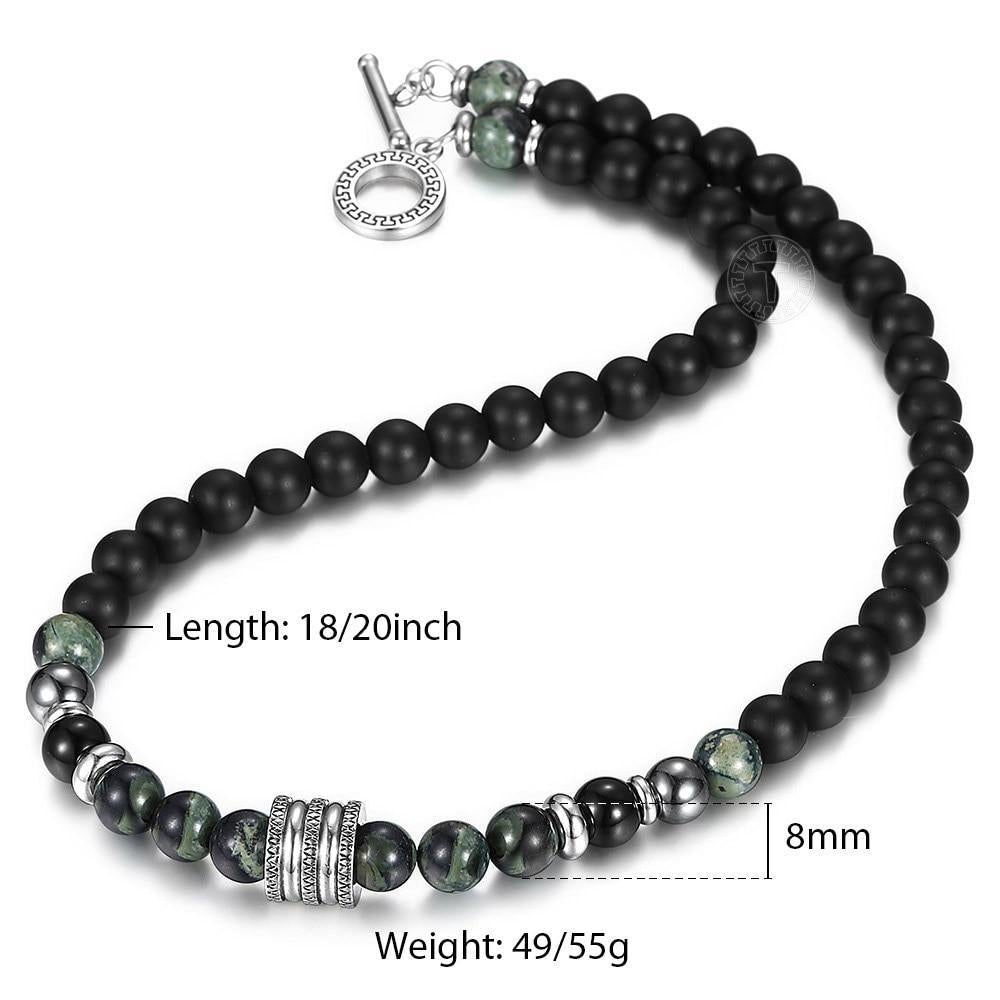 Stainless Steel Unisex Black Beaded Glass Necklace