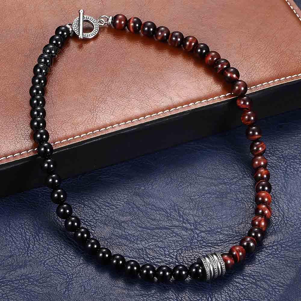 Stainless Steel Unisex Black Beaded Glass Necklace