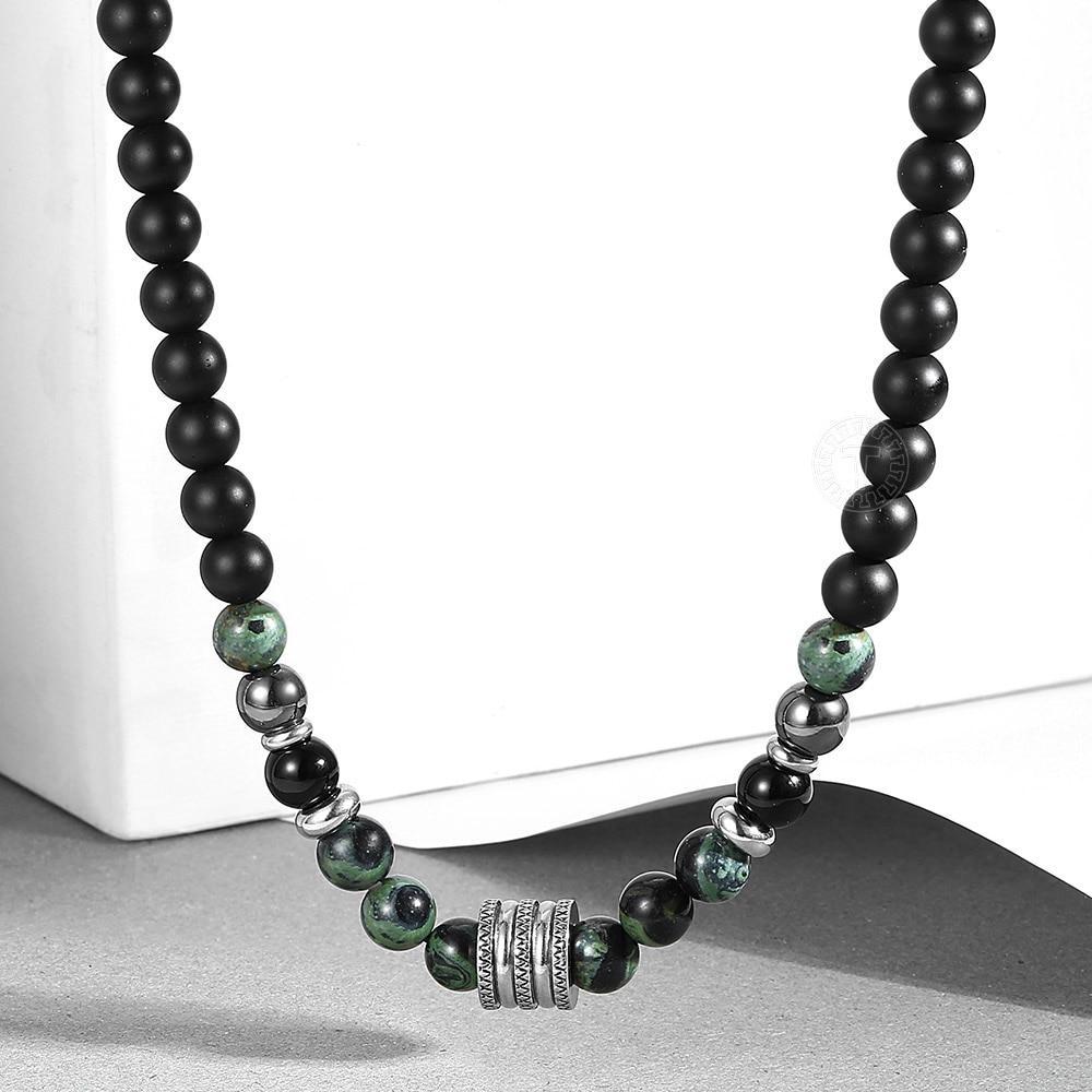 Stainless Steel Unisex Black Beaded Glass Necklace