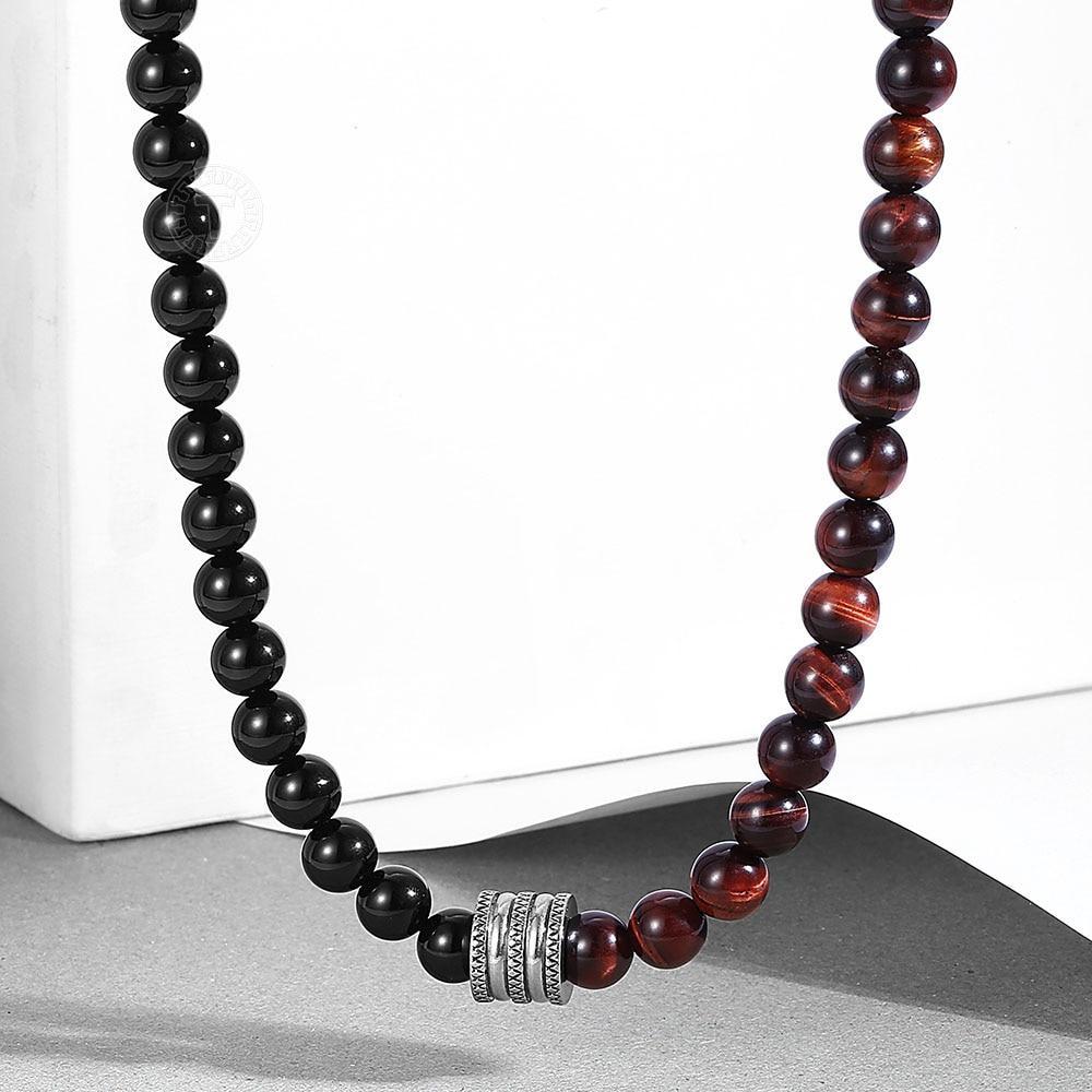 Stainless Steel Unisex Black Beaded Glass Necklace