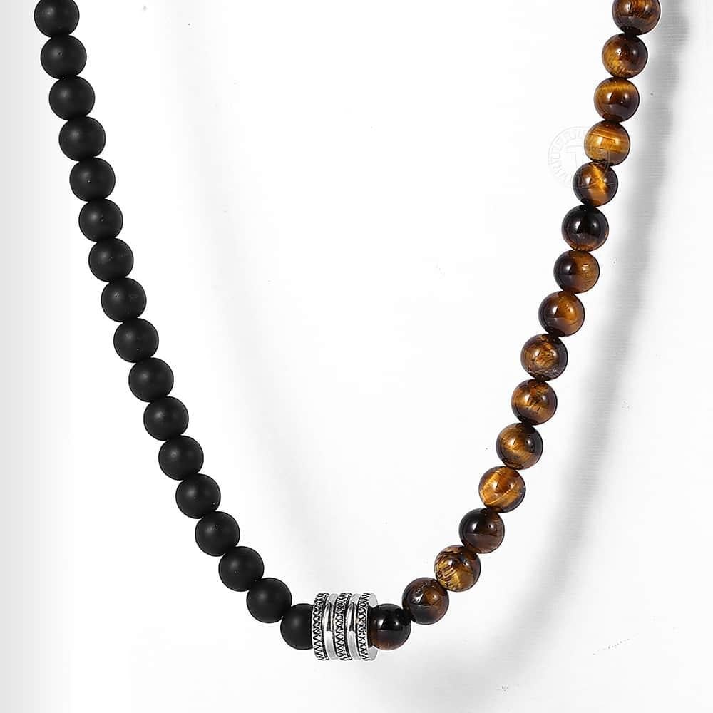 Stainless Steel Unisex Black Beaded Glass Necklace