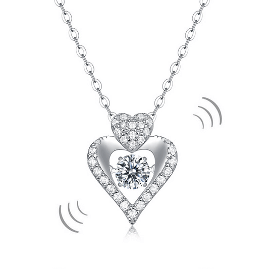 Sterling Silver Necklace, 0.5 Carat Moissanite Diamond Dancing Stone Heart Necklace