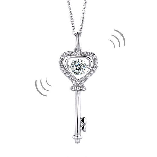 Sterling Silver Necklace, 1 Carat Moissanite Diamond Dancing Stone Key Necklace