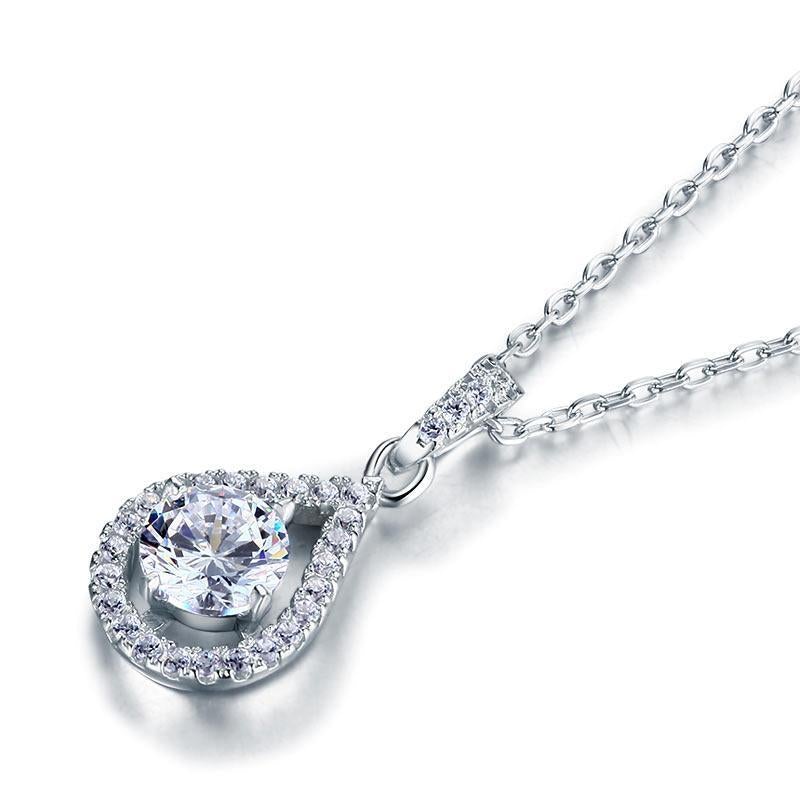 Sterling Silver 1 Karat Round Cut Diamond Pendant Necklace